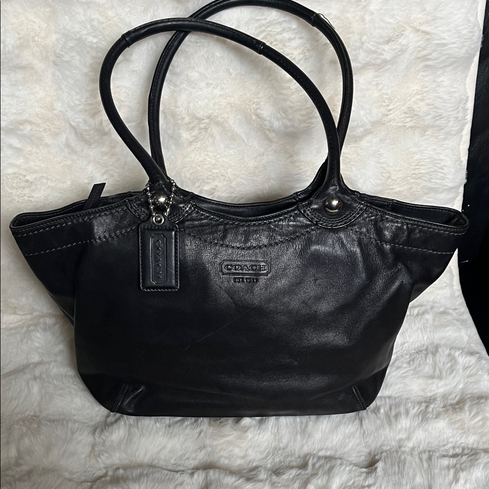 Vintage Coach Black Leather Tote